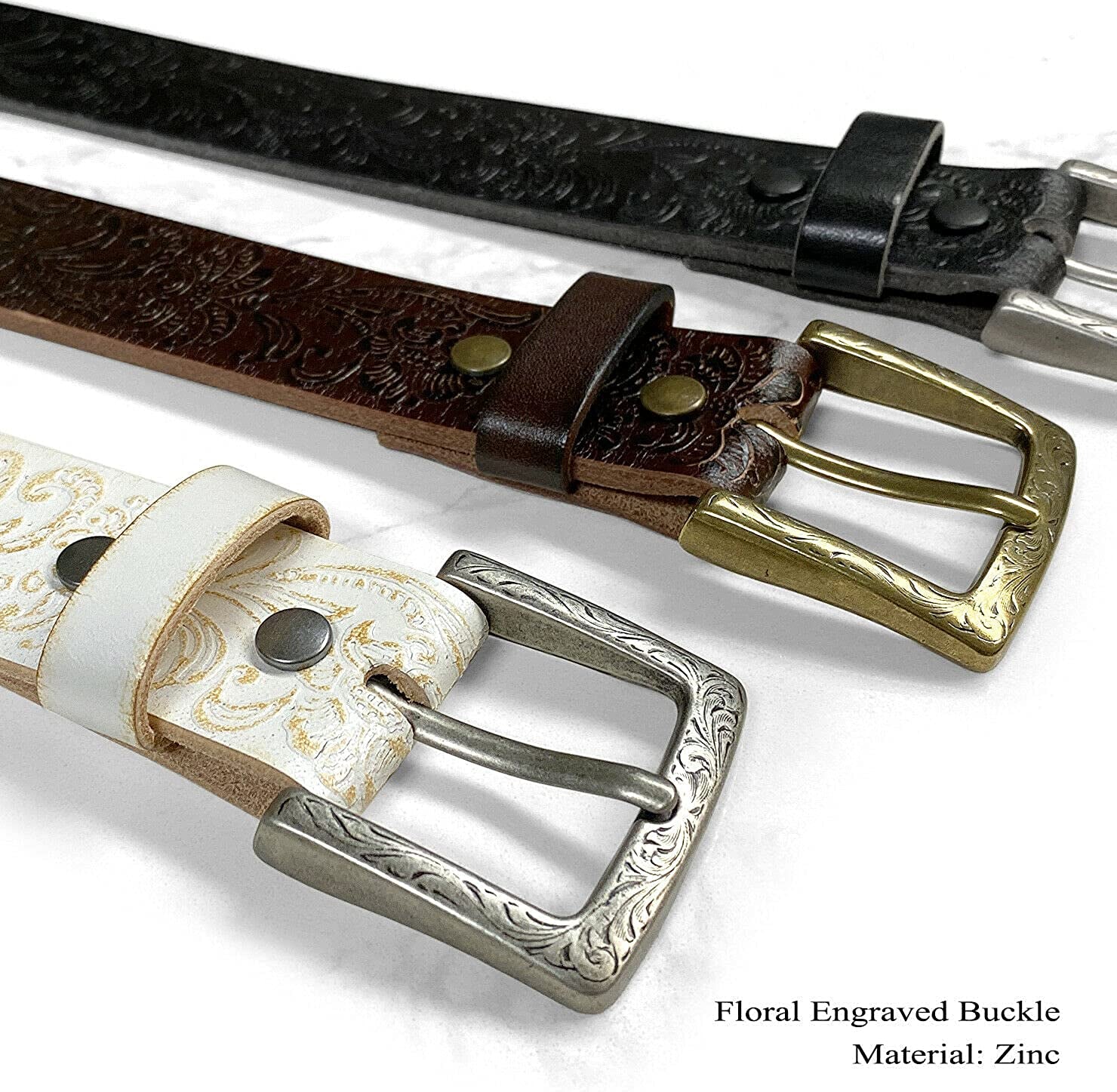 Cowboy Cowgirl Western Tooled Floral Embossed Full Grain Genuine Leather Belt Strap 1-1/2"(38Mm) Wide Apparel & Accessories > Clothing Accessories > Belts Belts.com