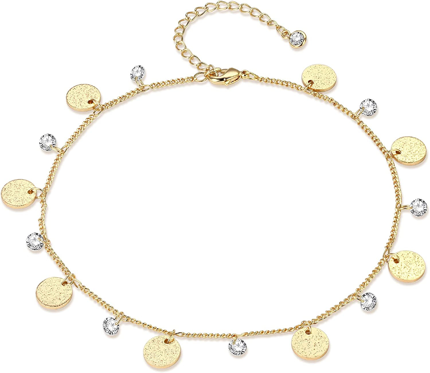 LOYATA Dainty Ankle Bracelet,14K Gold Plated Tiny Bead Anklet Dainty White Cubic Zirconia Cross Tassel Foot Chain Cute Lucky Moon Evil Eye Foot Jewelry Boho Anklets for Women Apparel & Accessories > Jewelry > Anklets LOYATA Moon 1