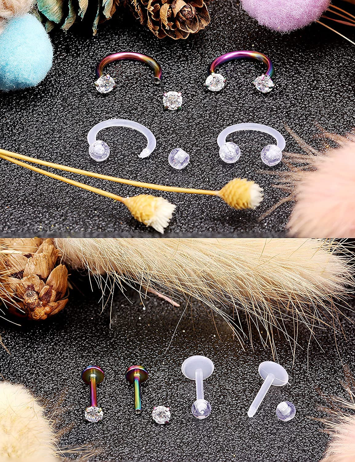 Hoeudjo 16G Surgical Steel Lip Rings Clear Diamond CZ Labret Studs Tragus Horseshoe Ring Helix Hoop Earring Body Jewelry Piercing Retainer for Women Men 8Mm Apparel & Accessories > Jewelry > Rings Hoeudjo