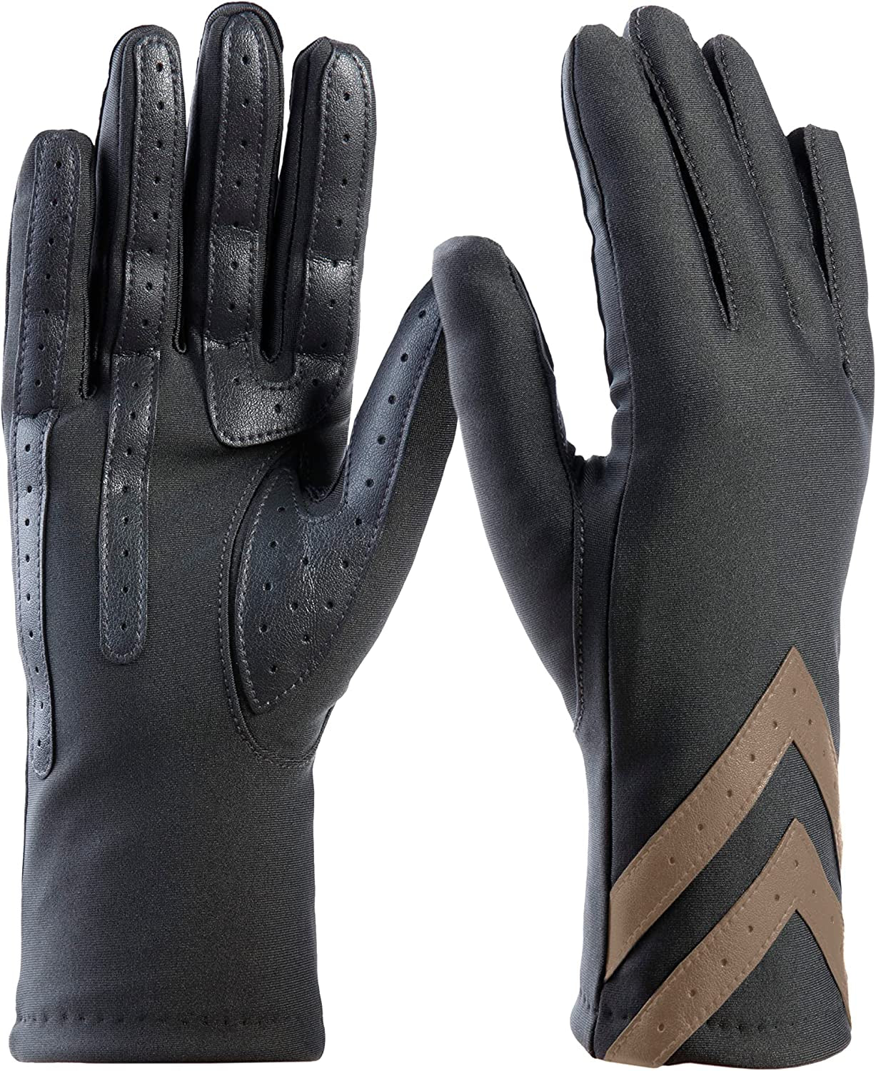 Isotoner Womens Spandex Touchscreen Cold Weather Gloves with Warm Fleece Lining and Chevron Details Apparel & Accessories > Clothing Accessories > Gloves & Mittens isotoner Black & Tan - Smartdri Small-Medium