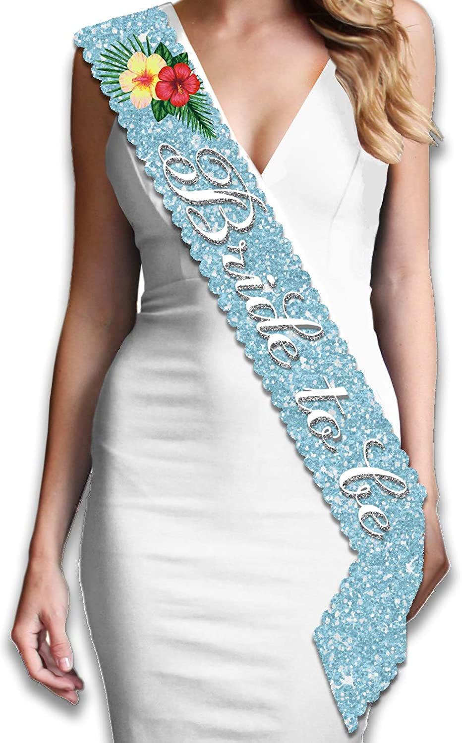 Blue Flirty Bride to Be Sash - Premium BRIDAL GRADE SATIN & Real CRYSTAL Rhinestone Bride to Be Satin Sash - Bachelorette Accessory Bride Gift - Classic Royal Blue Sash(Flrty B2B) Apparel & Accessories > Clothing Accessories > Sashes RhinestoneSash Bride to Be - Tropical Floral (Ice Blue Sparkle) One Size Fits Most