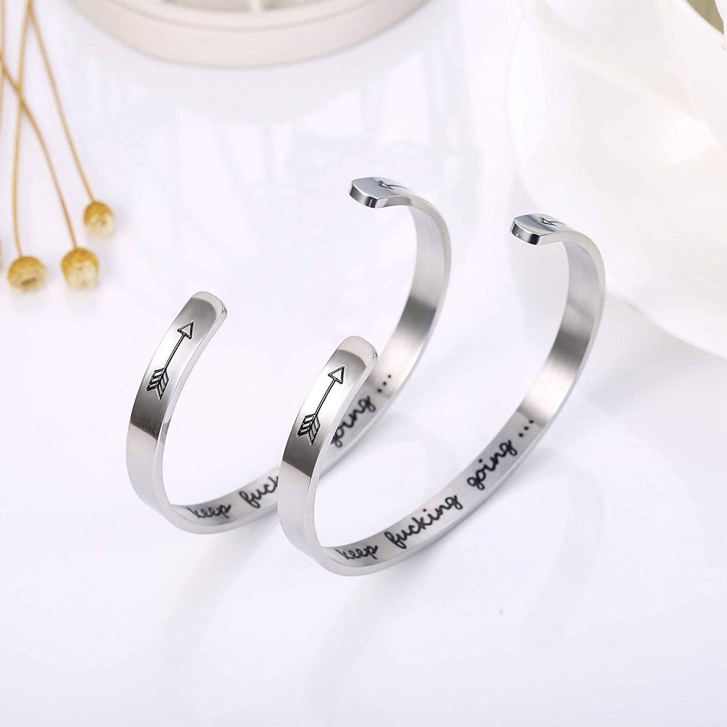 Sllaiss 4 Pcs Inspirational Bracelets Stainless Steel Cuff Bangle Bracelet for Women Men Engraved Motivational Friendship Encouragement Bracelet Graduation Gifts Apparel & Accessories > Jewelry > Bracelets Sllaiss