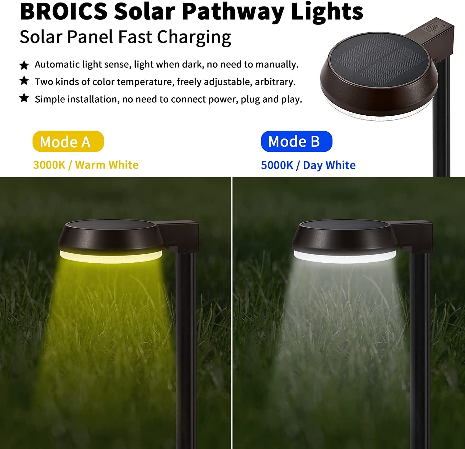 BROICS Solar Pathway Lights 450 Lumens Super Bright Solar Lights Outdoor IP65 Waterproof Solar Path Lights 2-In-1 Warm White and Daylight Solar Landscape Lights for Walkway Yard Lawn (4 Pack) Apparel & Accessories > Jewelry > Body Jewelry BROICS