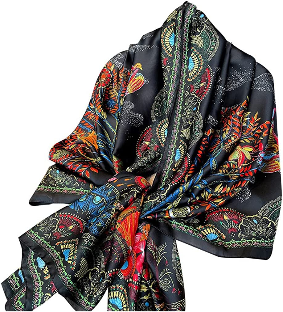 Fashion Scarves 100% Silk Felling Scarf Long Lightweight Sunscreen Shawls Wrap for Women Hair Scarves Apparel & Accessories > Clothing Accessories > Scarves & Shawls Aufeel Black Tree