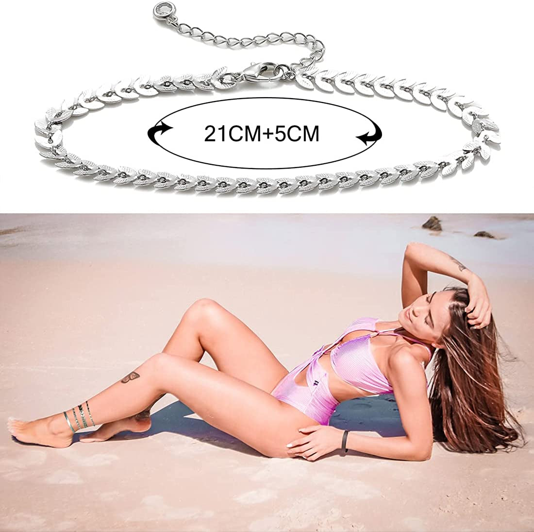 Met-Edianger 4 Pcs Women Anklets 18K Gold Bracelets Layered Anklets Set Cubic Zirconia Beach Foot Jewelry Apparel & Accessories > Jewelry > Anklets met-edianger