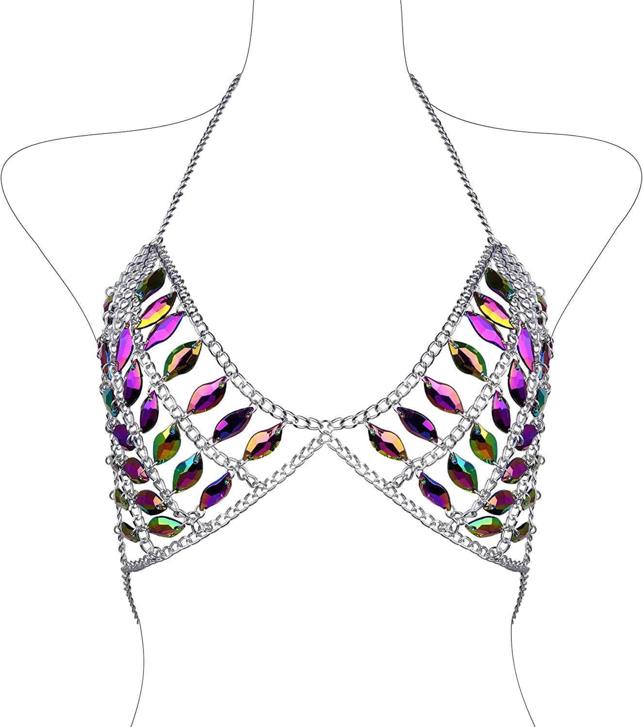Ccbodily Crystal Body Chain Bra - Womens Fashion Handmade Body Harness Bra Jewelry Accessories for Party Rave Apparel & Accessories > Jewelry > Body Jewelry CCbodily NYA010102