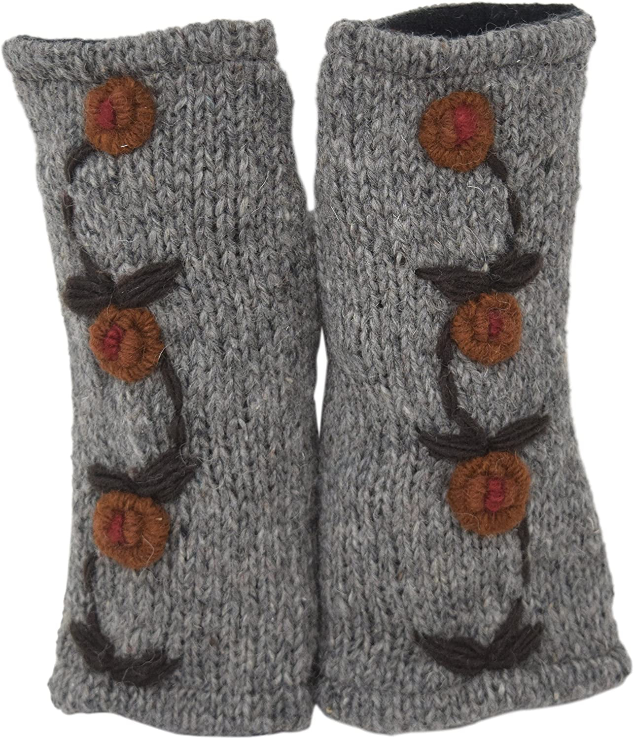 Floral Insulated Lined Wool Knit Arm Warmer Texting Fingerless Gloves Thumb Hole Hand Mittens Apparel & Accessories > Clothing Accessories > Gloves & Mittens Nickanny's Grey / Brown