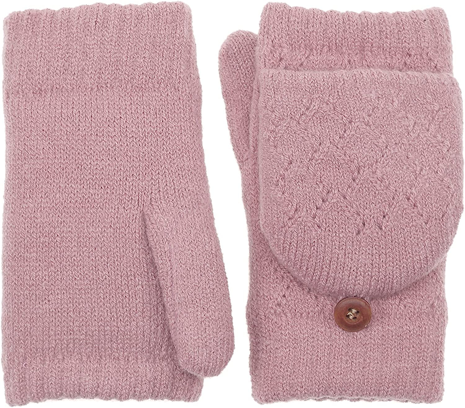 BYOS Women'S Winter Cozy Diamond Pattern Fleece Lined Flip Top Convertible Knit Gloves Mittens Apparel & Accessories > Clothing Accessories > Gloves & Mittens Be Your Own Style Dusty Pink