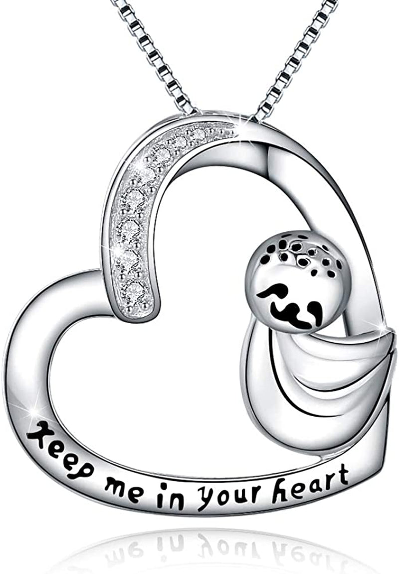 URMWMOO S925 Sterling Silver Sloth Necklace Purple Green Birthstone Moon Jewelry Keep Me in Your Heart Animal Pendant Necklaces Sloths Gifts for Women Girlfriend Apparel & Accessories > Jewelry > Anklets URMWMOO JEWELRY keep me in your heart