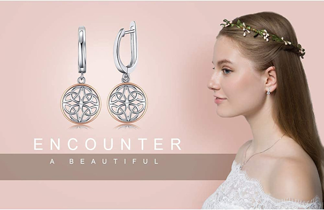 Jewelrypalace Irish Celtic Knot Dangle Earrings, 14K Rose Gold Plated 925 Sterling Silver Hoop Earrings for Women, Love Drop Earrings for Women, Huggie Earrings for Girls, Earring Sets Hoops Jewelry Apparel & Accessories > Jewelry > Earrings JewelryPalace