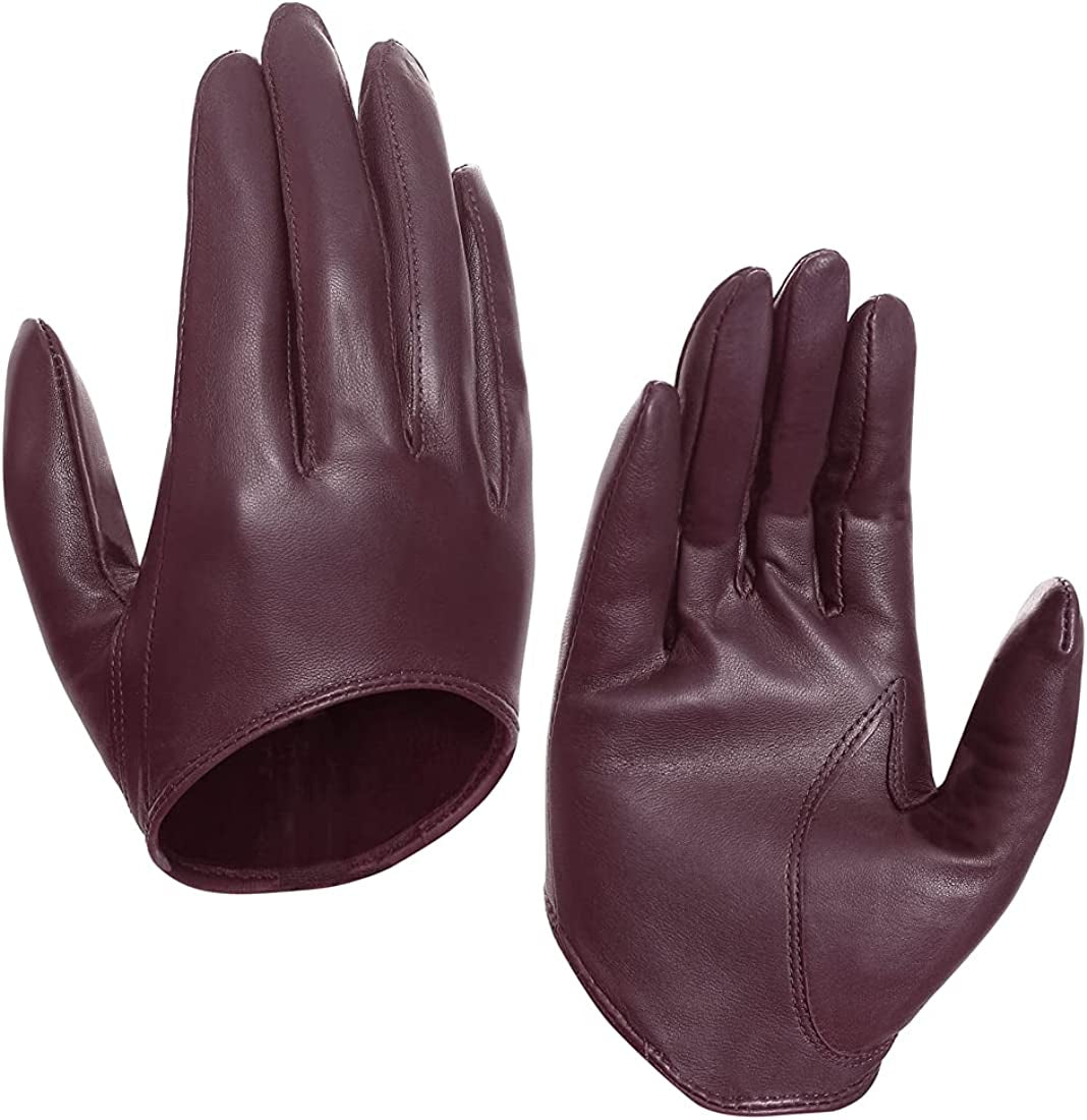 Harssidanzar Leather Spring Gloves for Women,Genuine Leather Half Palm Short Unlined Driving Dress Cosplay Gloves GL011 Apparel & Accessories > Clothing Accessories > Gloves & Mittens KYLIE MAX Burgundy Small