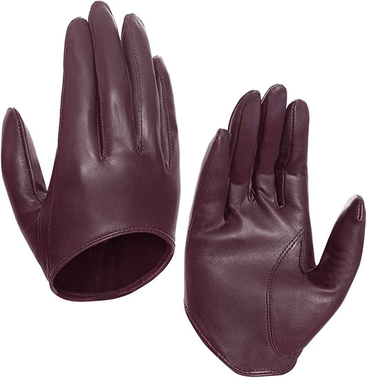 Harssidanzar Leather Spring Gloves for Women,Genuine Leather Half Palm Short Unlined Driving Dress Cosplay Gloves GL011 Apparel & Accessories > Clothing Accessories > Gloves & Mittens KYLIE MAX Burgundy Small