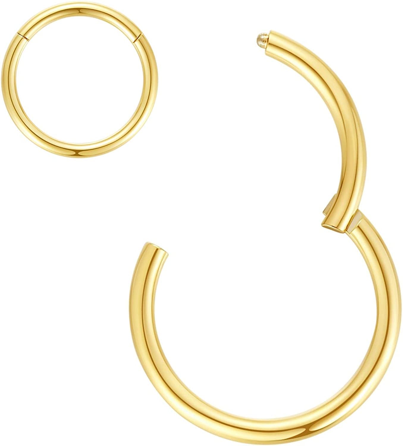 ORANGELOVE Hypoallergenic Nose Rings 20G 18G 16G 14G 12G 10G 8G 316L Surgical Steel Septum Jewelry Hinged Segment Ring Body Piercing Nose Hoop Lip Rings Nose Helix Cartilage Rook Earrings Apparel & Accessories > Jewelry > Rings ORANGELOVE 1pc 14g 7mm Gold