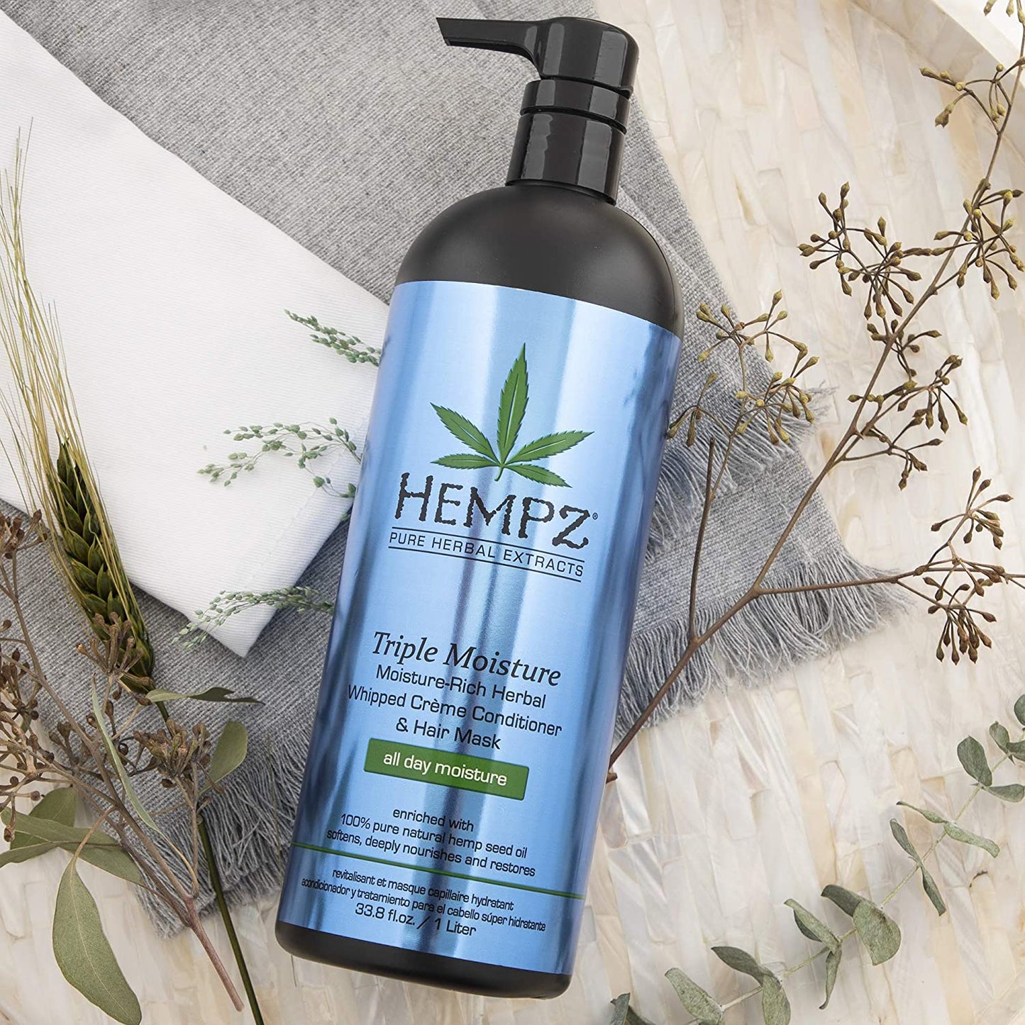 Hempz Triple Moisture-Rich Herbal Whipped Creme Conditioner and Hair Mask for Women and Men, 33.8 Oz. - Premium, Natural Moisturizing Conditioners to Repair Dry, Damaged Hair - Scented Hair Care Health & Beauty > Personal Care > Hair Care Hempz