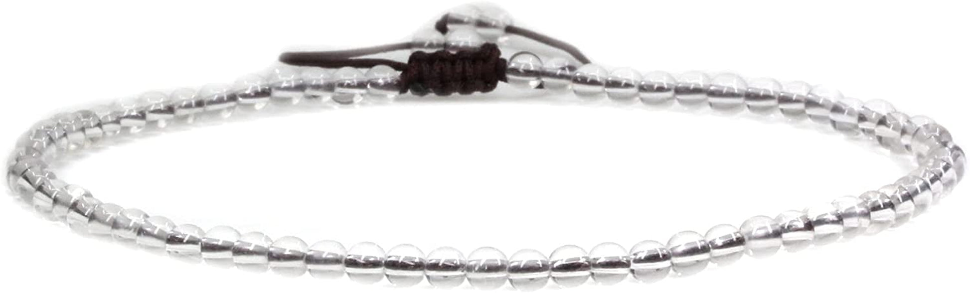 Keleny Natural Gemstone 4Mm round Bead Charm Stretch Anklet for Women Brown Rope Adjustable 8.6-11 Inch Apparel & Accessories > Jewelry > Anklets Kelenystones White Quartz