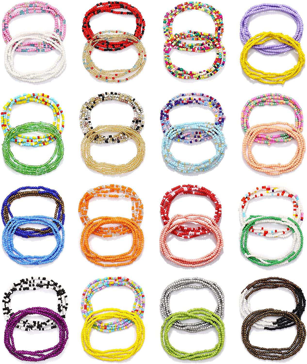 KOHOTA 32PCS Waist Bead for Women Summer Body Chain African Belly Beads Bikini Jewelry Colorful Stretchy Elastic String Chains Apparel & Accessories > Jewelry > Body Jewelry Sunmoon Multi-color-2