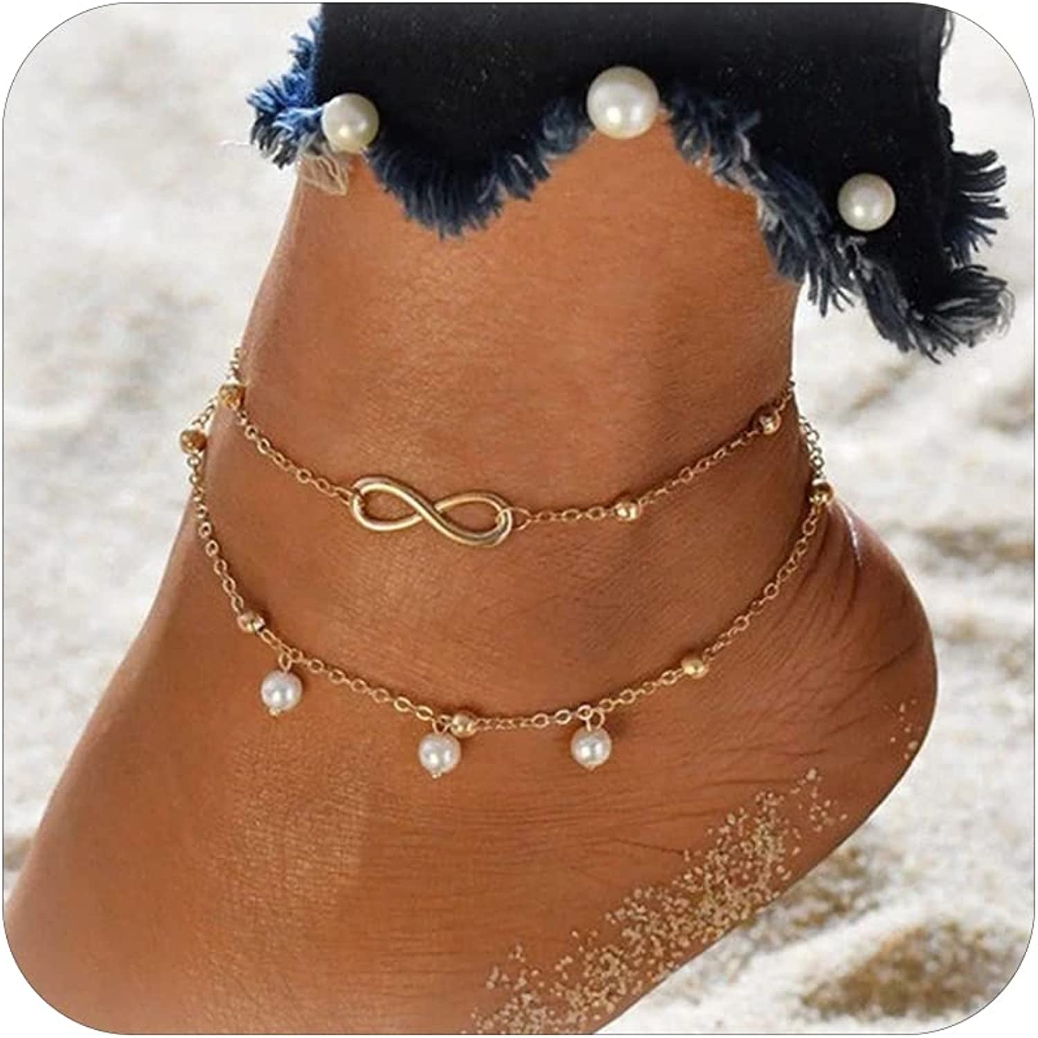 Five Layered Anklet Bracelets for Women Silver Gold Beaded Chain Anklet for Teen Girls Boho Multi-Layered Anklet Bracelets Beach Foot Chain Jewelry Jewelry Gifts Apparel & Accessories > Jewelry > Anklets Dcfywl731 Layered Anklet