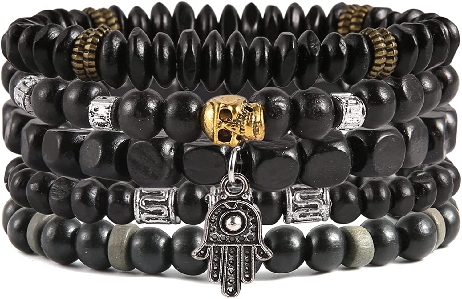 HZMAN Wrap Bracelets Men Women, Hemp Cords Wood Beads Ethnic Tribal Bracelets, Leather Wristbands Apparel & Accessories > Jewelry > Bracelets HZMAN Hand of Fatima