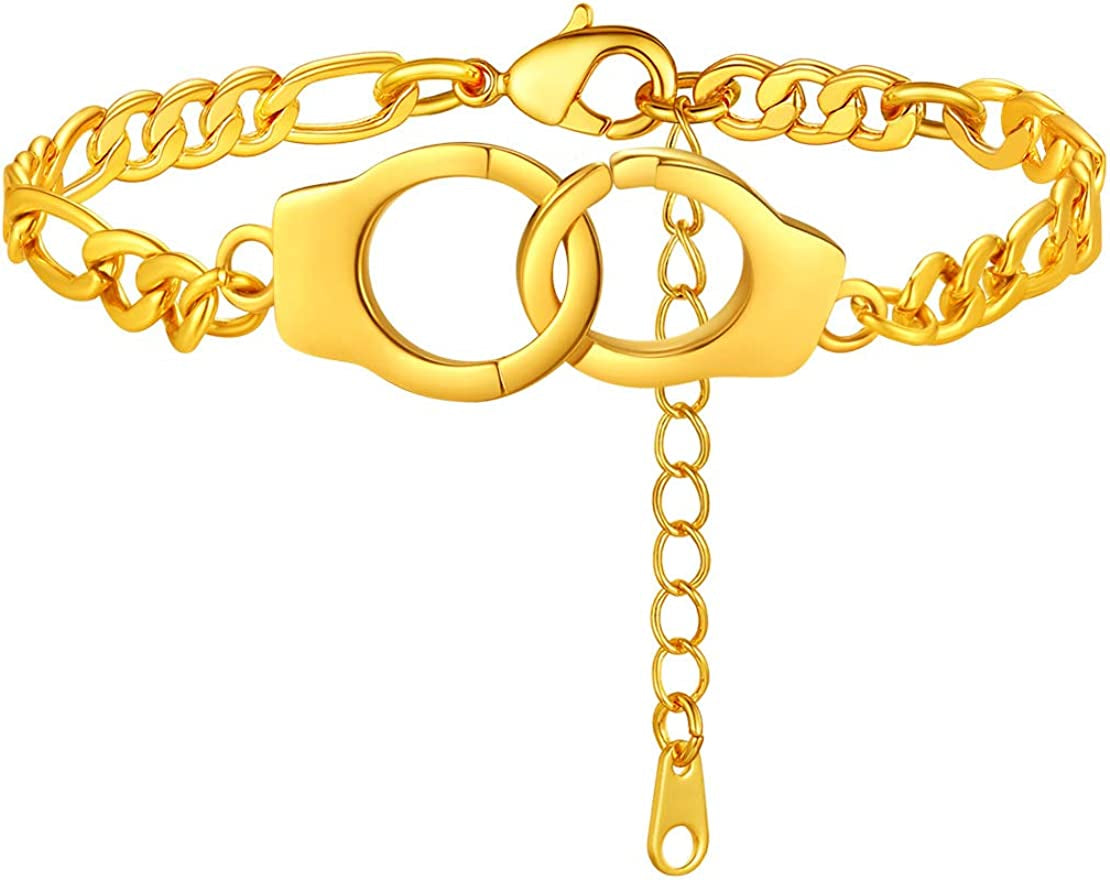 Findchic Handcuff Ankle Bracelets for Women Stainless Steel/18K Gold Plated Ankle Chain Punk Jewelry Apparel & Accessories > Jewelry > Anklets FindChic 1.handcuff & gold plated