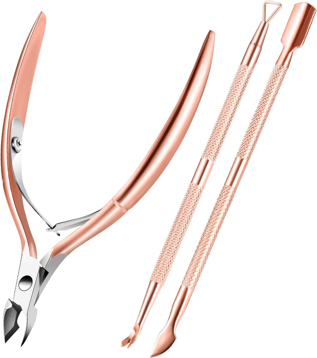 Cuticle Trimmer with Cuticle Pusher, XUNXMAS Cuticle Remover Cutter Nipper Scissor and Triangle Cuticle Nail Pusher Peeler Scraper, Durable Dead Skin Clipper Manicure Pedicure Tools Health & Beauty > Personal Care > Cosmetics > Cosmetic Tools > Nail Tools XUNXMAS Rose gold