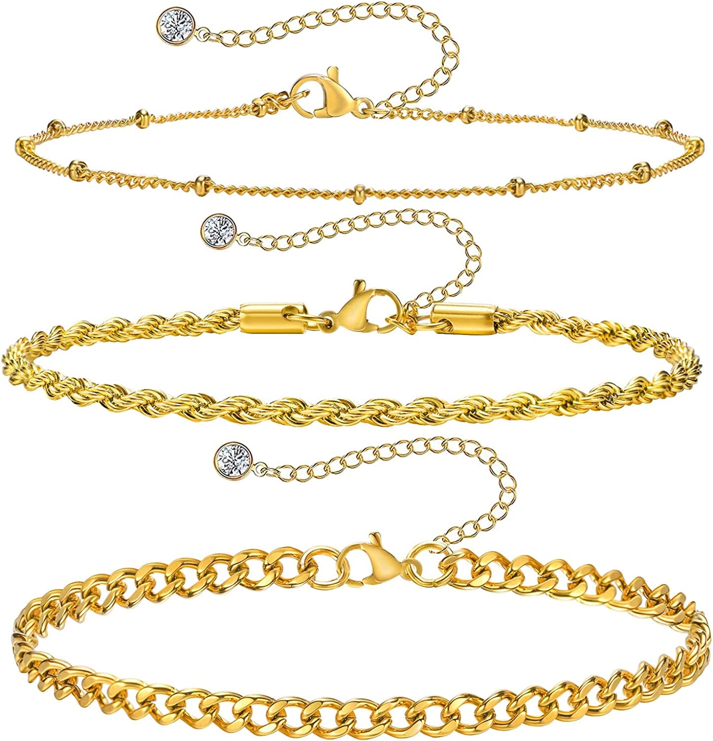 MEALGUET Women Gold Chain Anklet Bracelet : Stylish 18K Gold Plated Stainless Steel Minimalist Boho Style Layered Dainty Ankle Bracelet for Her, Summer Jewelry Gifts for Her Girl Apparel & Accessories > Jewelry > Anklets Mealguet Style E