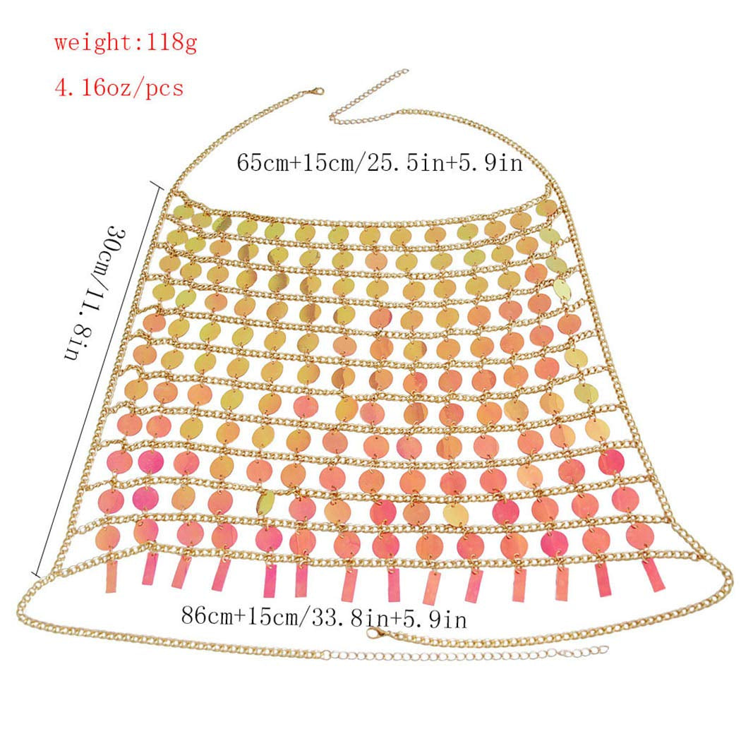 Jeweky Boho Sequins Bra Chain Pink Nightclub Rave Body Chains Sexy Beach Bikini Body Accessories Jewelry for Women and Girls Apparel & Accessories > Jewelry > Body Jewelry Artist Unknown