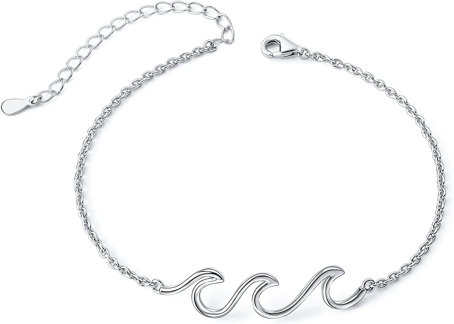 Wave Ocean Beach Sea Anklet for Women S925 Sterling Silver Adjustable Starfish Layered Ankle Foot Bracelet Apparel & Accessories > Jewelry > Anklets Alphm Anklet:11+1 Inches