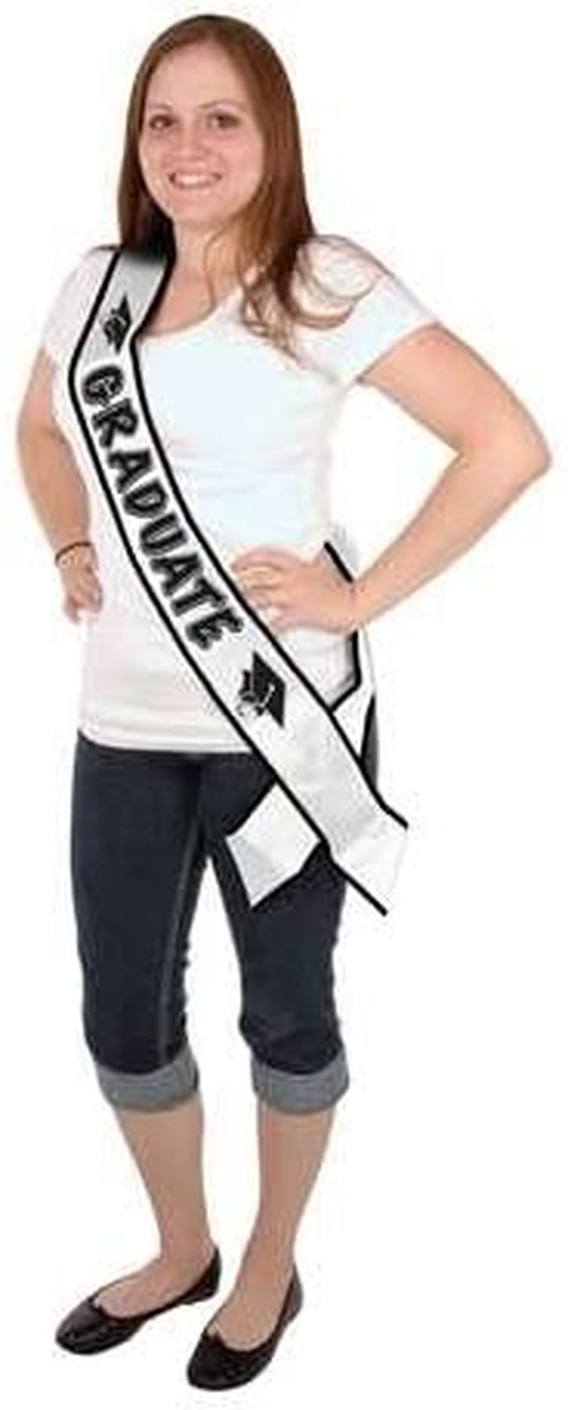 Graduate Satin Sash Party Accessory (1 Count) (1/Pkg) Apparel & Accessories > Clothing Accessories > Sashes Beistle Black/White Pkg of 3