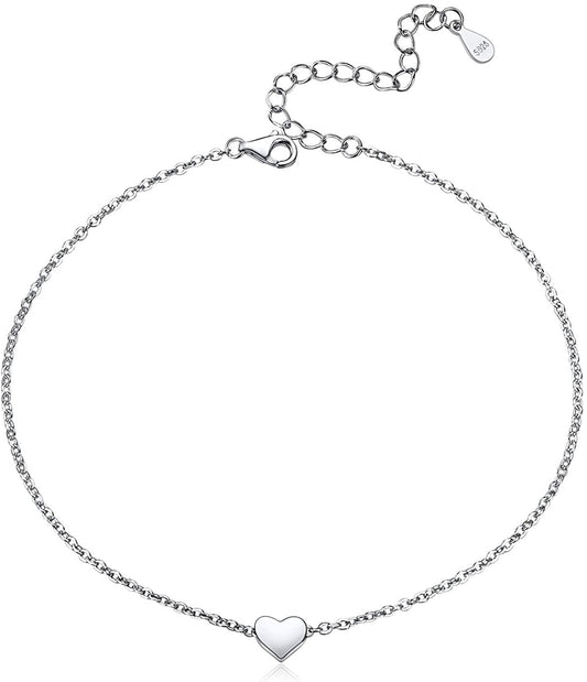 Chicsilver Personalized 925 Sterling Silver Tiny Heart/Moon/Star/Sun/Dot/Triangle Anklets Simple Dainty Foot Jewelry for Women, Silver/Gold/Rose Gold(With Gift Box) Apparel & Accessories > Jewelry > Anklets ChicSilver Jewelry 01. Heart Silver
