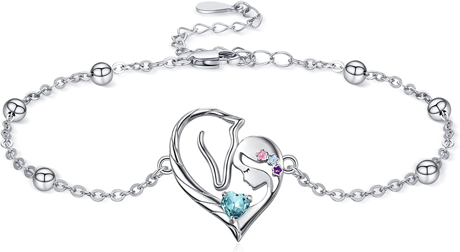 TANGPOET 925 Sterling Silver Anklet Bracelet for Women, Dainty Charm Bracelets Animal Jewelry Birthday Gifts for Mother Daughter Teens Girls Apparel & Accessories > Jewelry > Anklets TANGPOET Horse Bracelet March