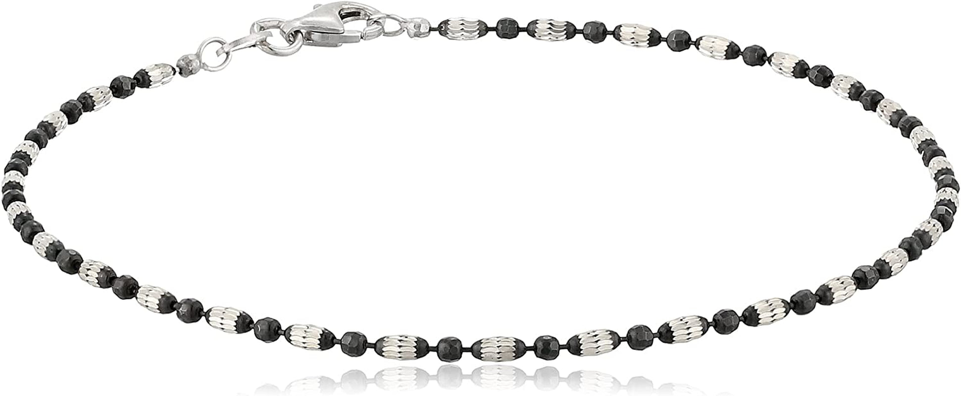 Collection Italian Sterling Silver Rhodium Plated Diamond Cut Oval and round Beads Mezzaluna Chain Ankle Bracelet Apparel & Accessories > Jewelry > Bracelets Media Imports Inc 9 Inches Black