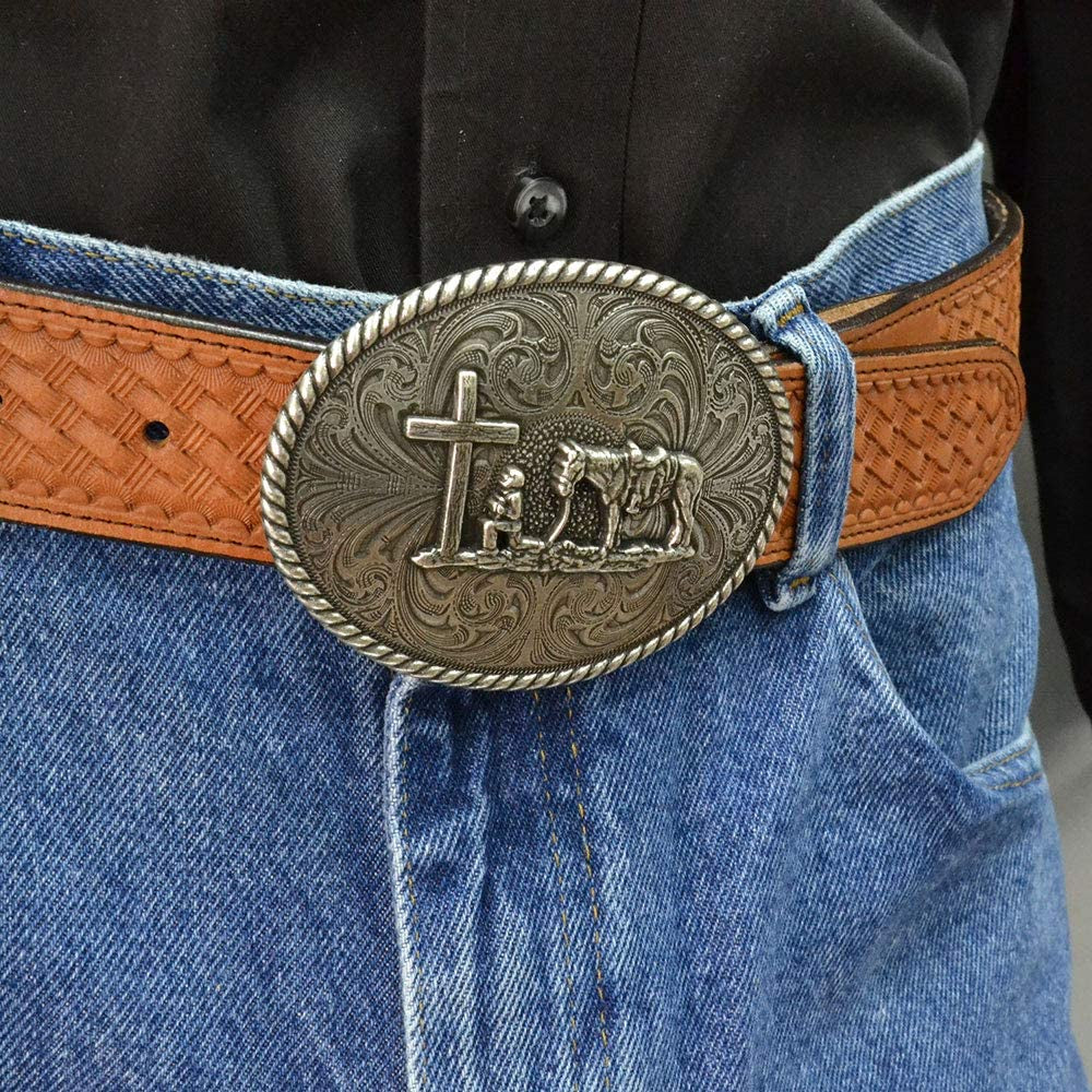 Montana Silversmiths Christian Faith Series Attitude Western Belt Buckle (Christian Cowboy - Antiqued Silver) Apparel & Accessories > Clothing Accessories > Belt Buckles Montana Silversmiths