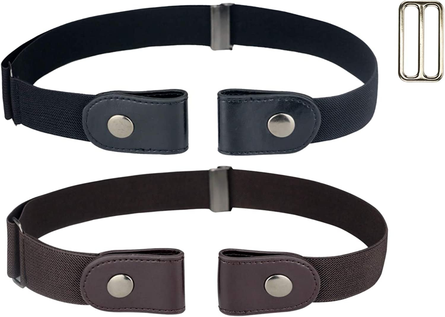 No Buckle Women/Men Stretch Belt, Invisible Elastic Belt for Jeans Pants Dresses Apparel & Accessories > Clothing Accessories > Belts maikun 2-pack.black+redbrown-a waist 30"-63"