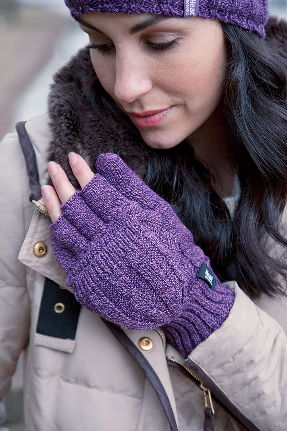 Heat Holders - Women'S Thermal Converter Fingerless Cable Knit 2.3 Tog Gloves - One Size Apparel & Accessories > Clothing Accessories > Gloves & Mittens HEAT HOLDERS