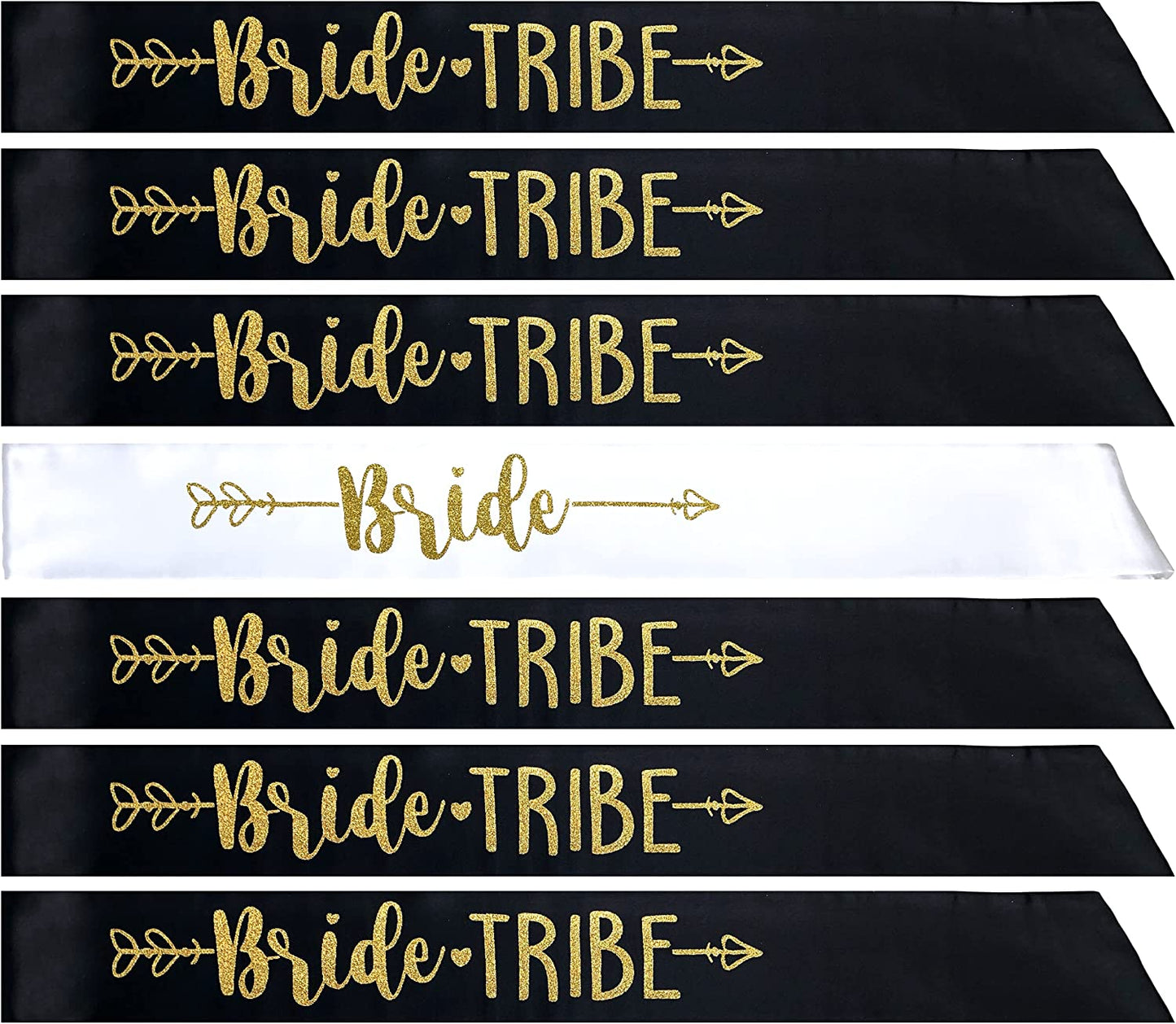 Bride Tribe 7Pc or 10Pc Satin Sash Set - Sophisticated & Fun Party Favors for Bachelorette Party, Bridal Shower & Wedding Party (Dusty Pink & Black, 10Pc Set) Apparel & Accessories > Clothing Accessories > Sashes Bachelorette to Bride Black & Gold 7pc Set