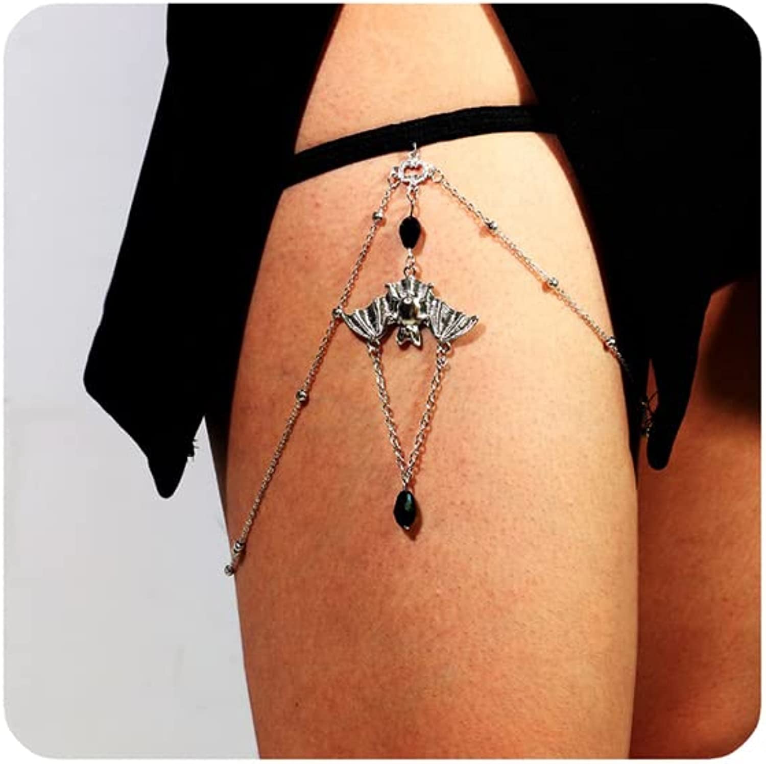 Snake Leg Chain for Women Thigh Chain for Girls Gold Snake Pendant Boho Body Chain for Beach Summer Holiday Apparel & Accessories > Jewelry > Body Jewelry HUASAI Black Bat