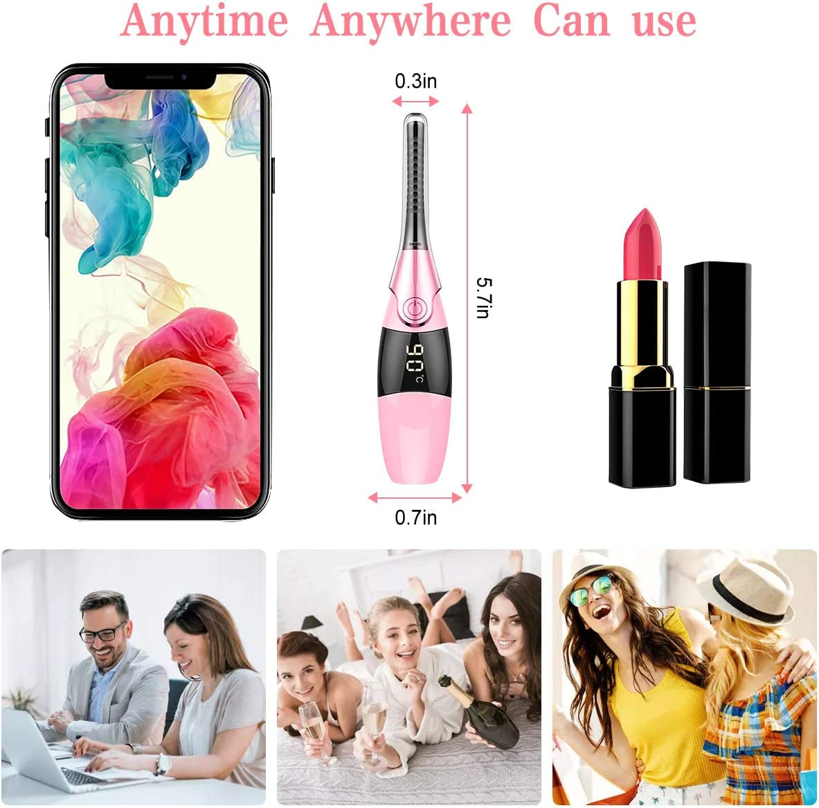 Muisci Heated Eyelash Curler, Portable USB Rechargeable, 4 Temperature Adjustable with LED Digital Display, Quick and Convenient Makeup and Beauty Eyelash Styling Tool Pink Health & Beauty > Personal Care > Cosmetics > Cosmetic Tools > Makeup Tools MuiSci