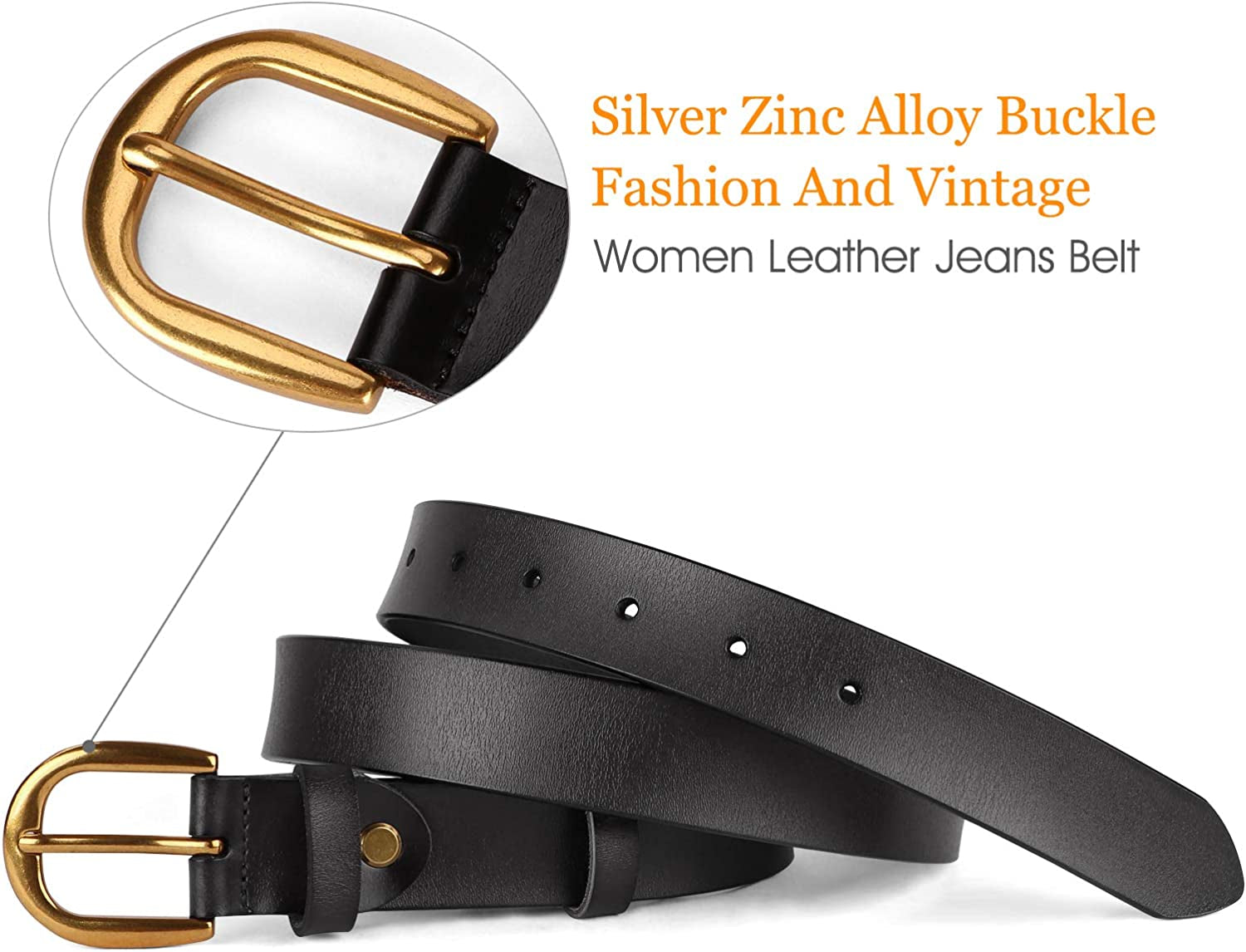 Women Leather Belt for Jeans Pants Dresses Black Ladies Waist Belt with Pin Buckle by WHIPPY Apparel & Accessories > Clothing Accessories > Belts WHIPPY