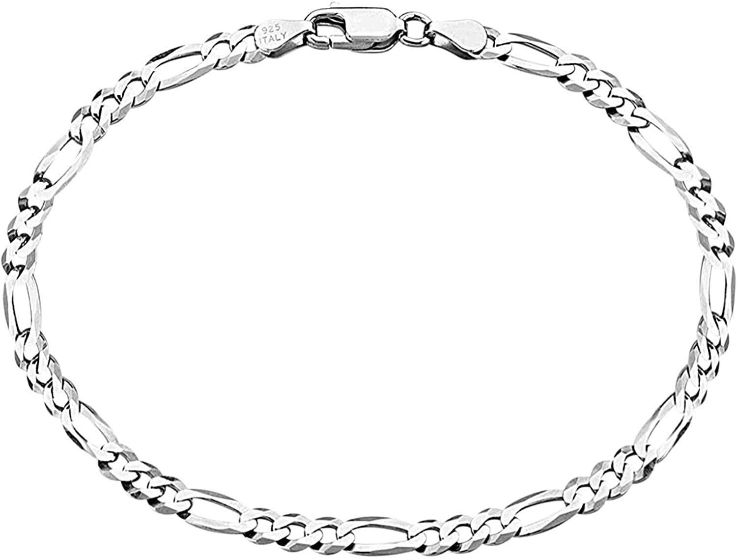 Savlano 925 Sterling Silver Solid Italian Figaro, Rope,Herringbone, Curb, Ball Bead, Snake, Mariner Chain Anklet for Women & Girls, Comes in 0.8Mm - 5Mm Gift Box Apparel & Accessories > Jewelry > Anklets Savlano Figaro 4mm 10.0 Inches