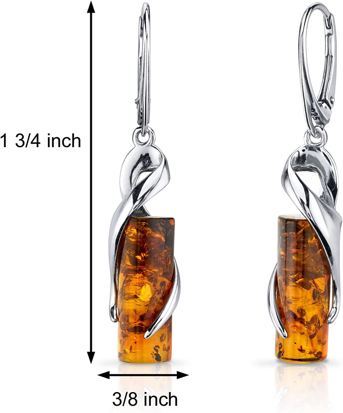 Peora Genuine Baltic Amber Cylindrical Design Pendant and Earrings Jewelry for Women in Sterling Silver Apparel & Accessories > Jewelry > Earrings Peora
