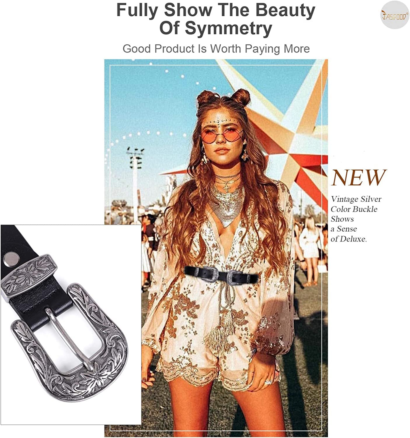 Women Leather Belts Ladies Vintage Western Design Black Waist Belt for Pants Dresses Apparel & Accessories > Clothing Accessories > Belts KYLIE MAX