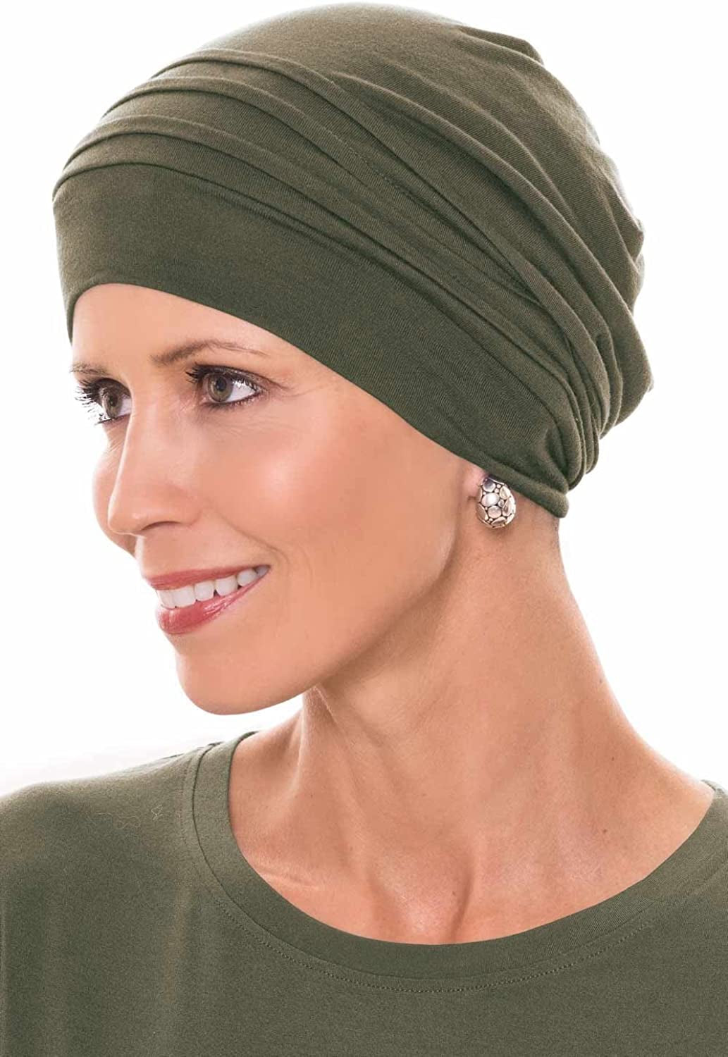 Cardani® Mod Slouchy Snood Turban - Viscose from Bamboo Hat Apparel & Accessories > Clothing Accessories > Headwear Cardani Luxury Bamboo - Olive Neutral One Size