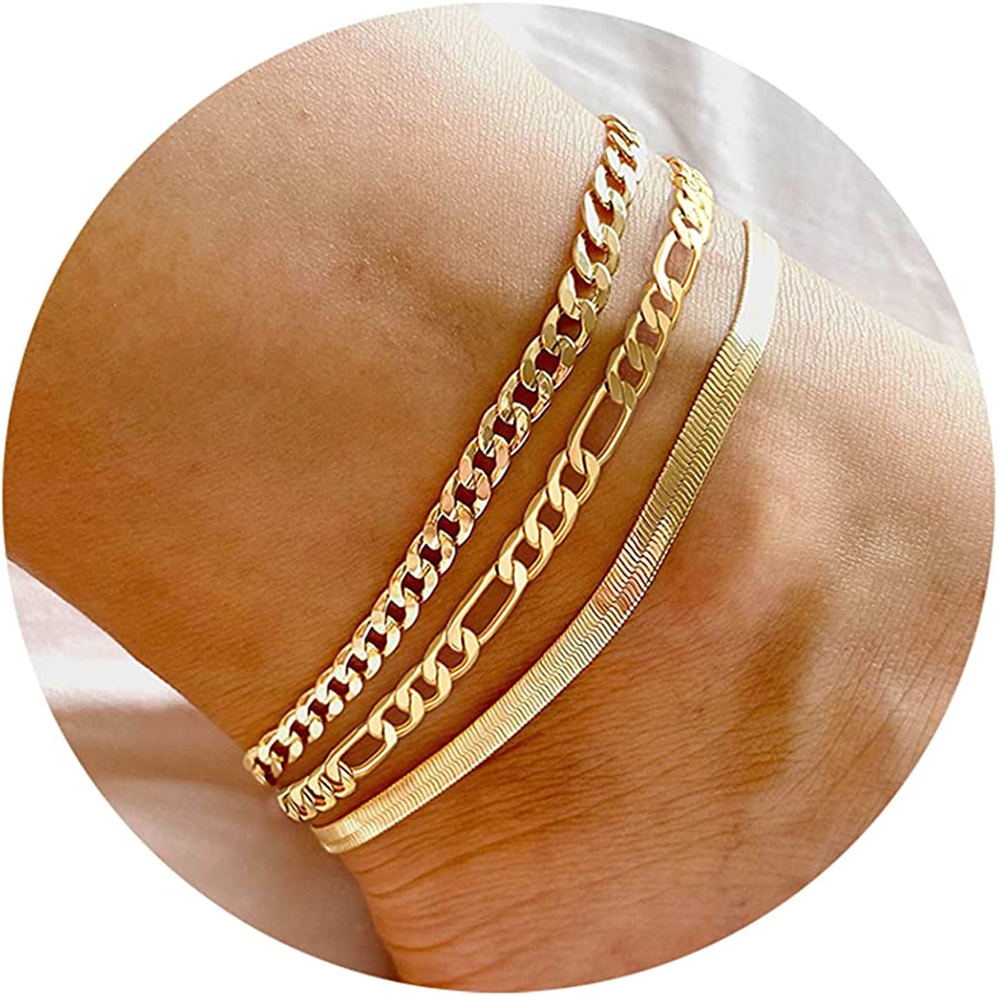 DEARMAY Gold Anklets for Women 14K Gold Ankle Bracelets for Women Waterproof Cuban Link Anklets Set Layered Anklet Bracelets for Women Anklet for Women Gold Jewelry Gift Apparel & Accessories > Jewelry > Anklets DEARMAY H