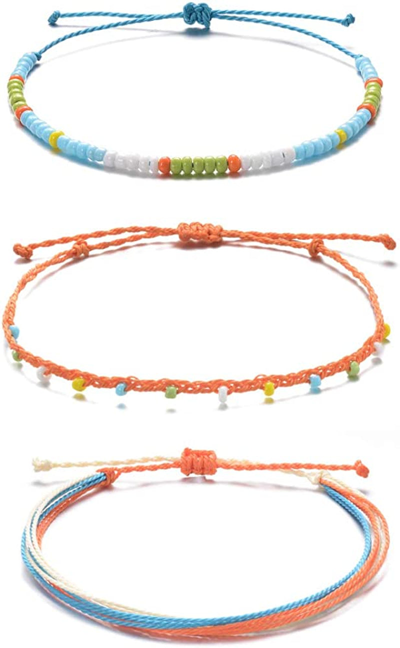 Tarsus Waterproof Adjustable Boho Ankle Bracelets Set Braided String Hawaii Anklets Jewelry Gifts for Women Teen Girls Apparel & Accessories > Jewelry > Anklets R&H Jewelry Anklet#D - 3 pcs