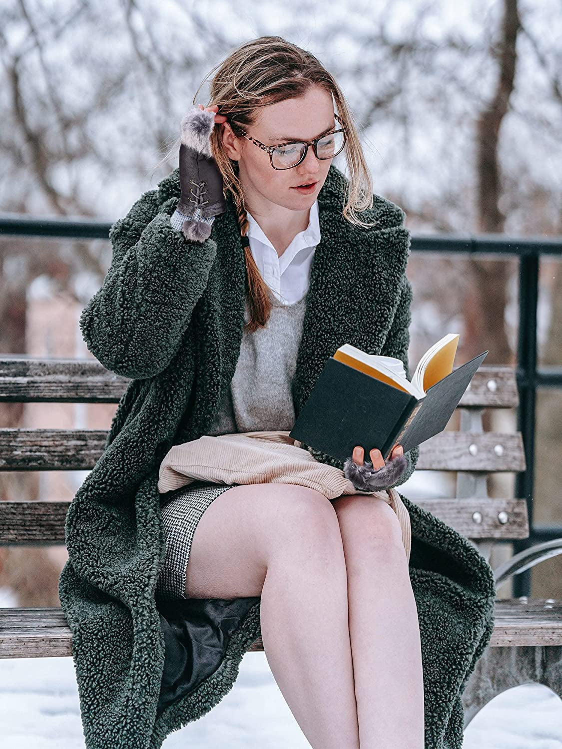 SATINIOR 6 Pairs Women Faux Rabbit Fur Gloves Fingerless Winter Gloves Mittens Warm Gloves Stretchy Hand Wrist Warmers Gloves Half Gloves for Women Girls Teen Working Writing Apparel & Accessories > Clothing Accessories > Gloves & Mittens SATINIOR