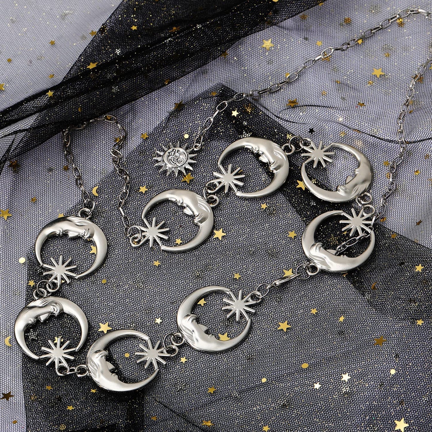 Honsny Chain Belt for Women Gold Sliver Moon Star Metal Waist Chain Belt Sun Pendant Belly Body Chains Jewelry Apparel & Accessories > Jewelry > Body Jewelry Honsny