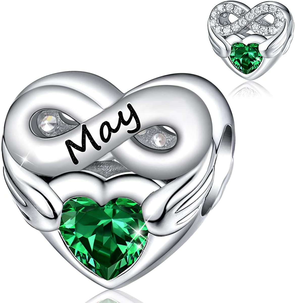 FOREVER QUEEN Birthstone Charms for Charms Bracelet- 925 Sterling Silver Love Heart Beads Infinite Love Charms, Happy Birthday Charms for Bracelet and Necklace Apparel & Accessories > Jewelry > Bracelets FOREVER QUEEN pandora charms May