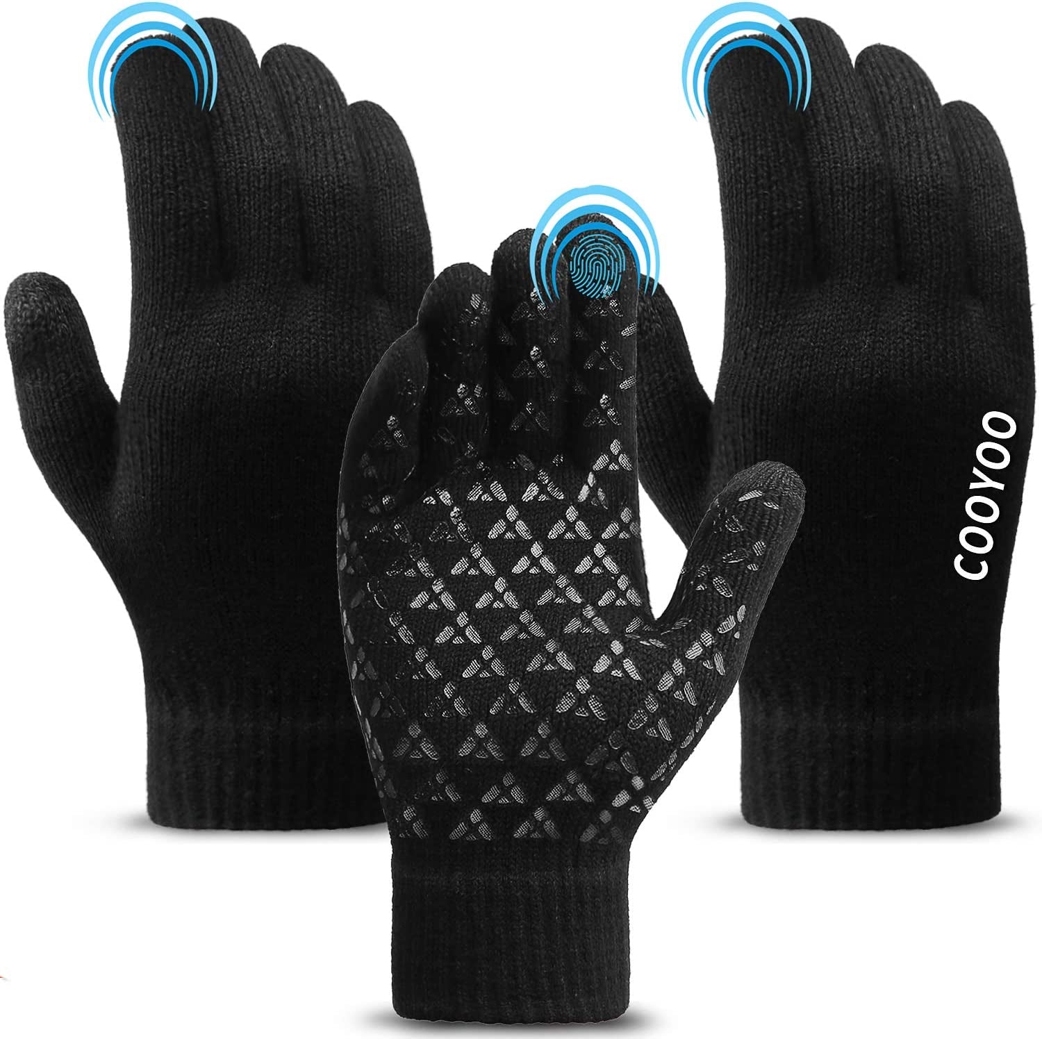 Winter Gloves for Women and Men 1/2/3 Pairs,Upgraded Touch Screen Gloves,Anti-Slip Silicone Gel- Thermal Soft Wool Lining Apparel & Accessories > Clothing Accessories > Gloves & Mittens COOYOO 12-3 Pairs(black) Large