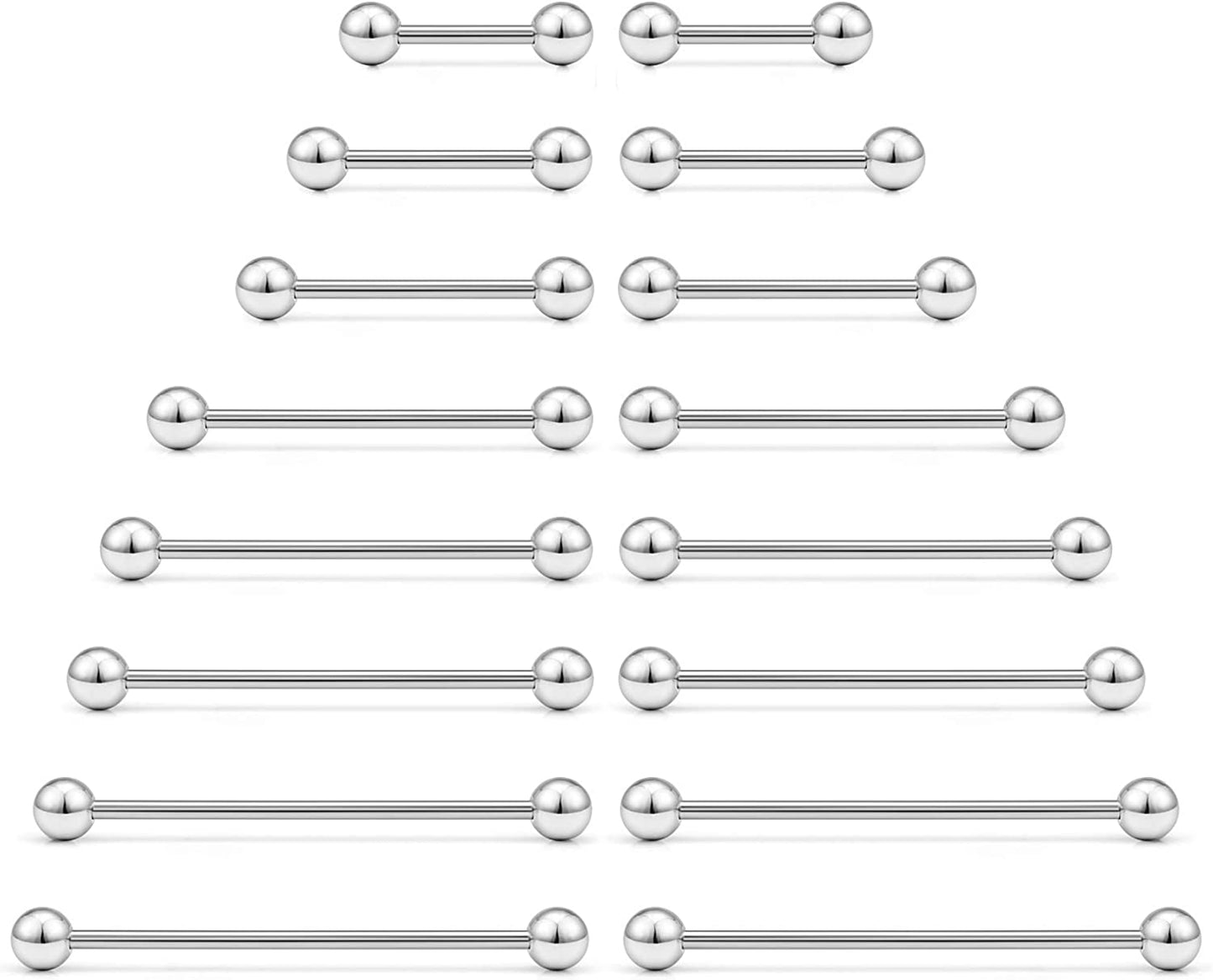 Ftovosyo 16PCS Mix Sizes Industrial Barbell Cartilage Earring Tongue Helix Nipple Barbell Surgical Steel Body Piercing Jewelry Retainer for Women Men Straight Bar Length 12-40Mm Apparel & Accessories > Jewelry > Body Jewelry Ftovosyo silvertone, 12G (2.0mm)