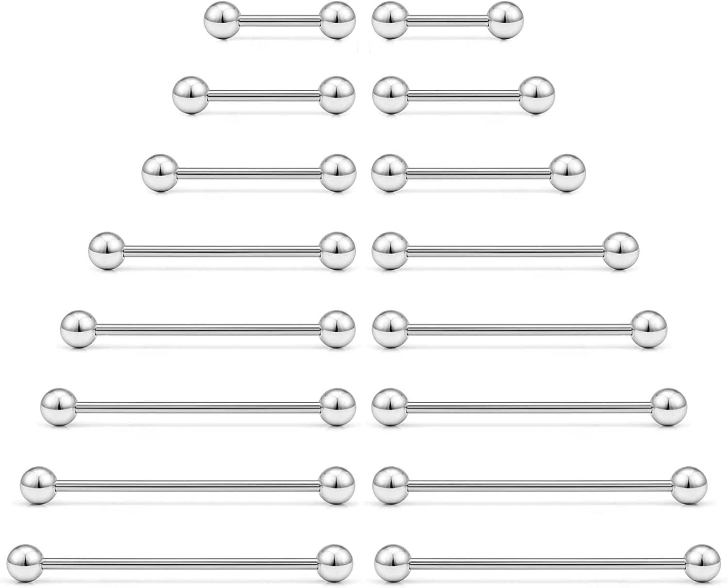 Ftovosyo 16PCS Mix Sizes Industrial Barbell Cartilage Earring Tongue Helix Nipple Barbell Surgical Steel Body Piercing Jewelry Retainer for Women Men Straight Bar Length 12-40Mm Apparel & Accessories > Jewelry > Body Jewelry Ftovosyo silvertone, 12G (2.0mm)